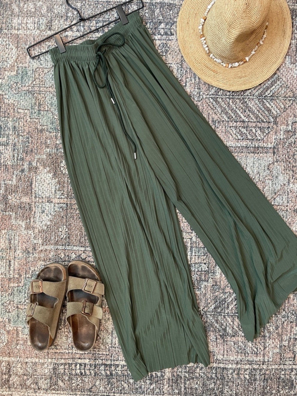 Johnny Green Pleated Palazzo Pants One Size Flowy Wide Leg Boho